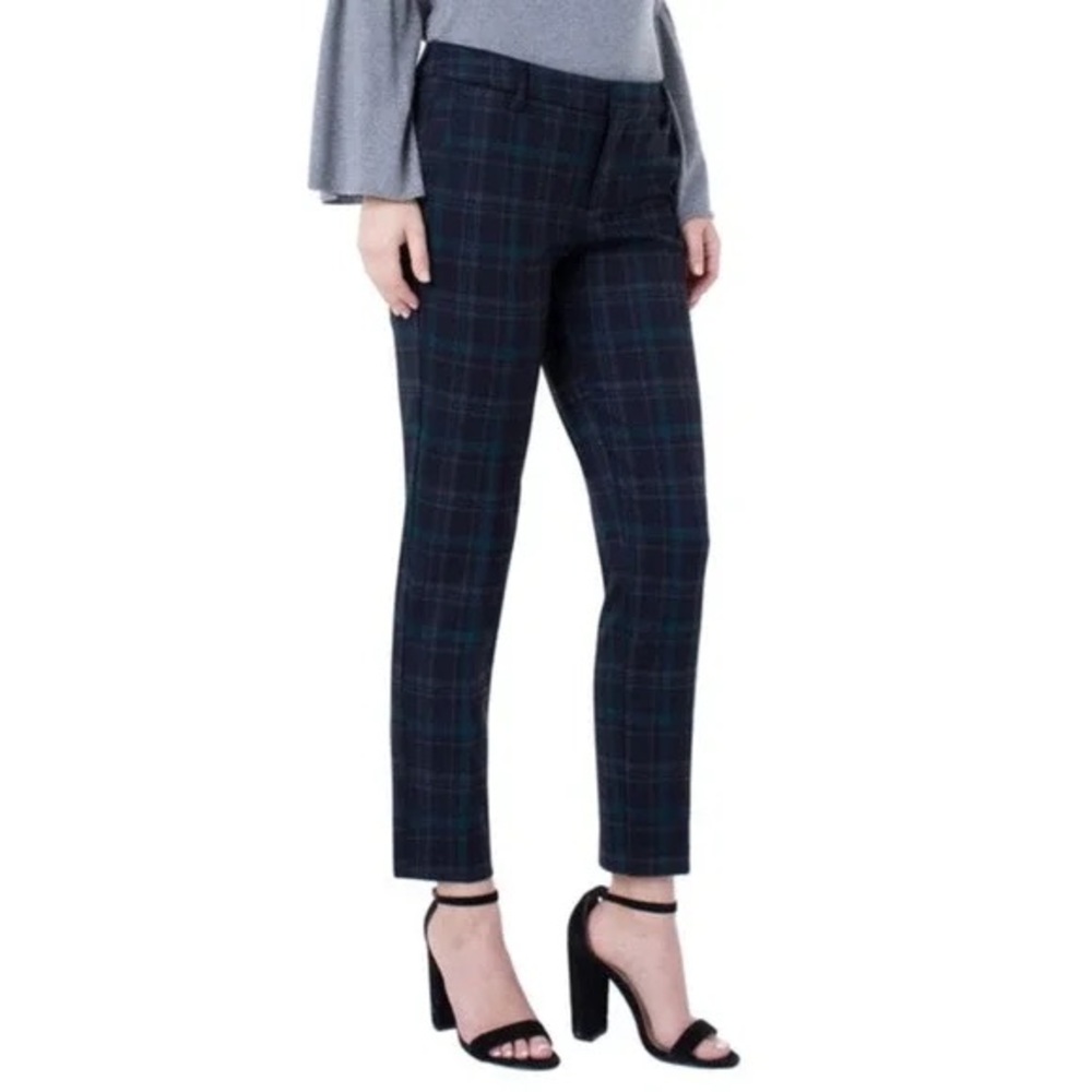 Liverpool Kelsey Plaid Chino Pants in Black and Evergreen